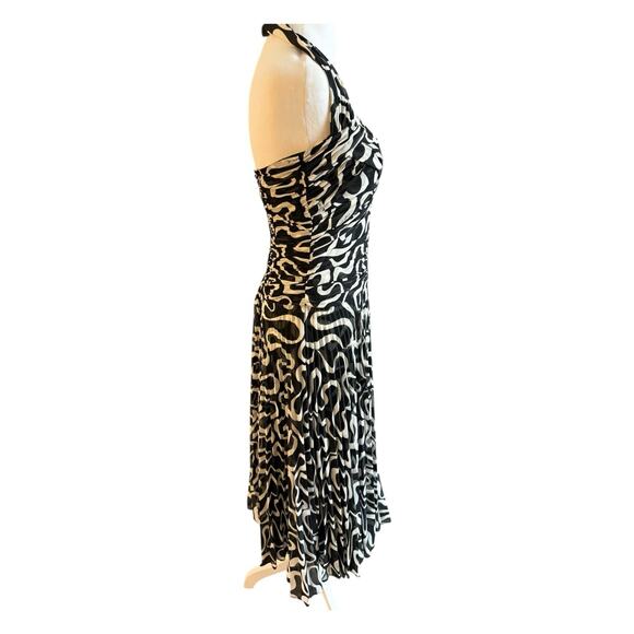 Vintage Escada Silk Halter Midi Dress Size 36 Us 6 Drop Waist Black White Gown - Picture 6 of 16